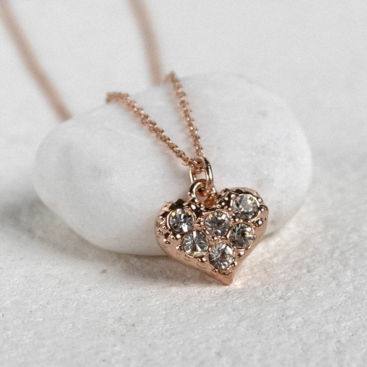 Made in Japan Jewelry Heart Pave Necklace Pink Gold