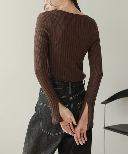 Front Ribbon Knit Top