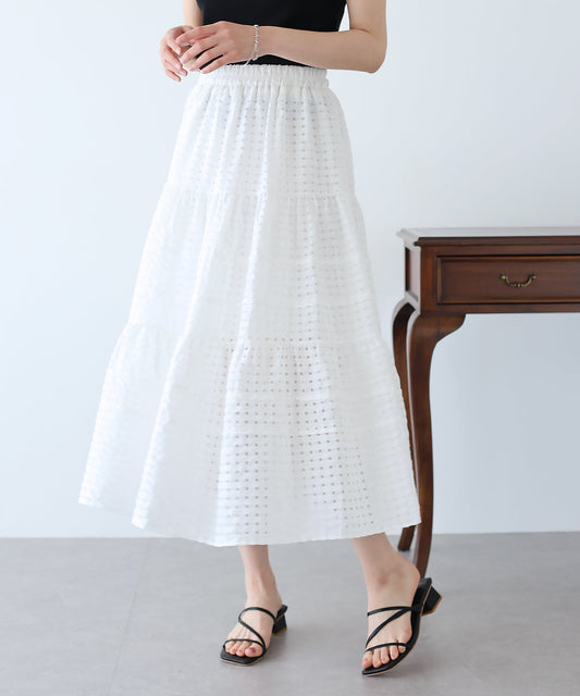 Sheer Check Tiered Skirt