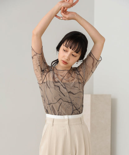 Marble Sheer Mesh Tops