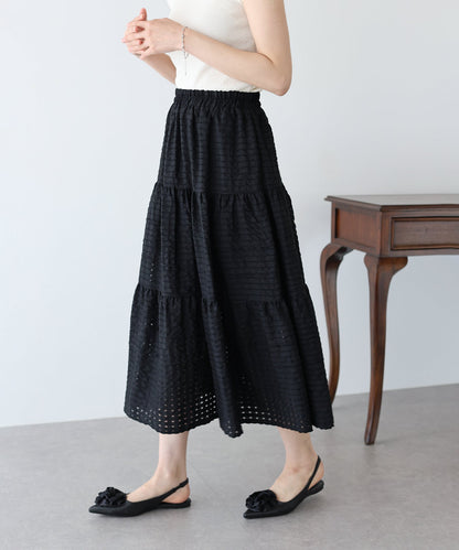 Sheer Check Tiered Skirt