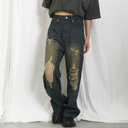 Rhinestone Distressed Denim