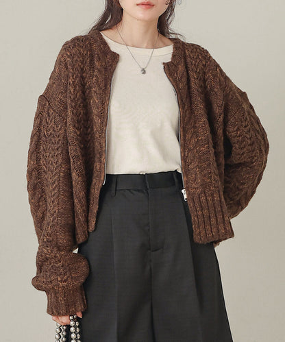 Mohair Touch Cable Zip Knit