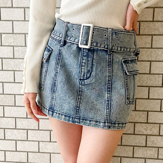 Denim Mini Skirt With Belt
