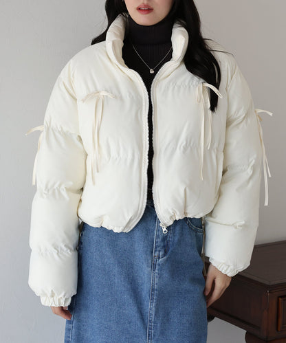 Short Down Jacket with Ribbon