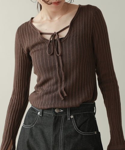 Front Ribbon Knit Top