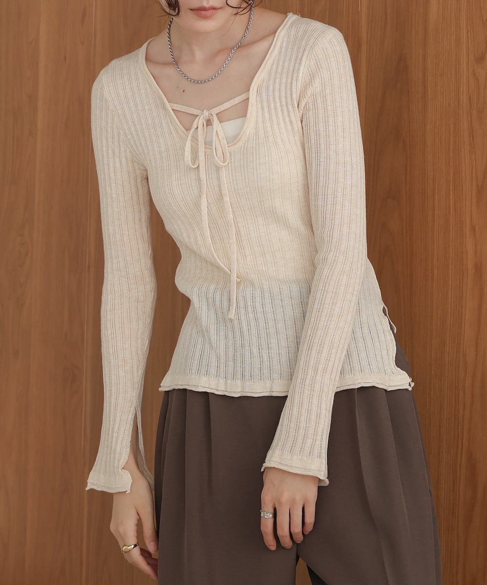 Front Ribbon Knit Top