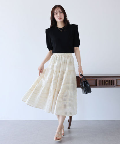 Sheer Check Tiered Skirt