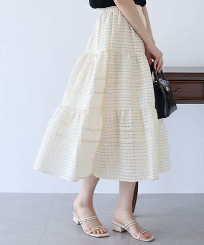 Sheer Check Tiered Skirt