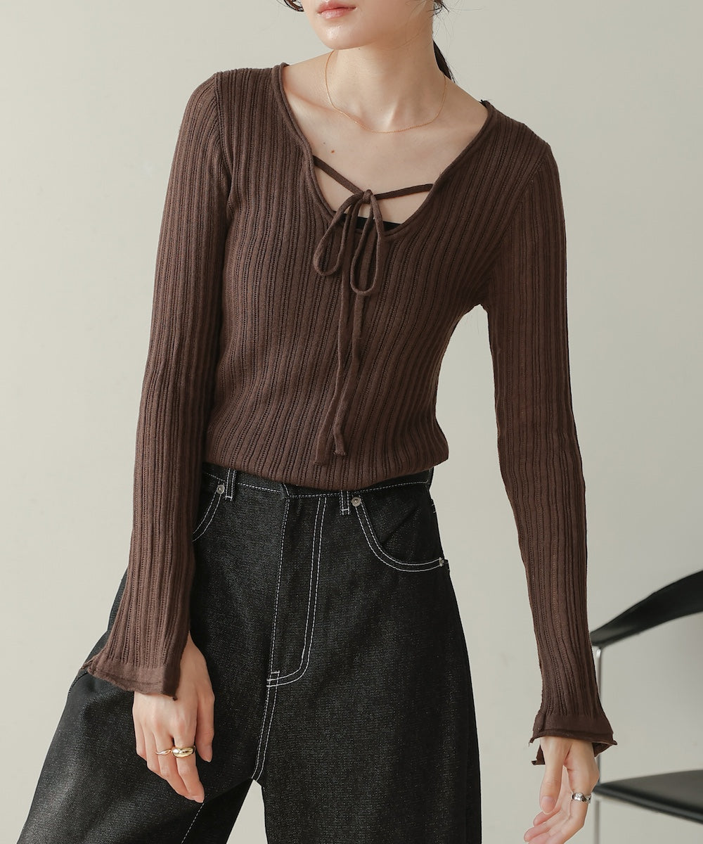 Front Ribbon Knit Top