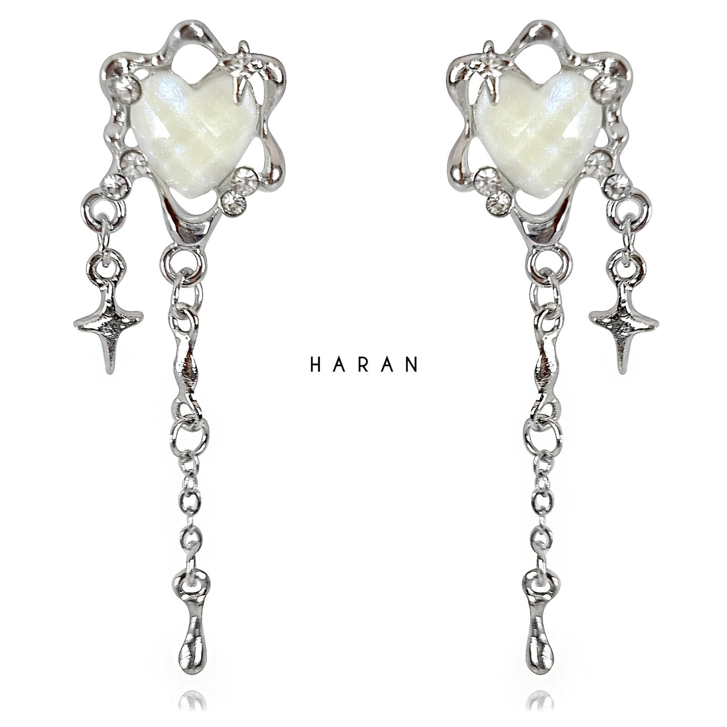 Cloudy Crystal Heart Earrings