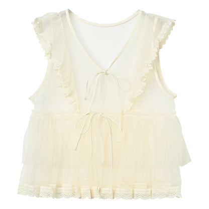 Tulle Frill Sleeveless Blouse