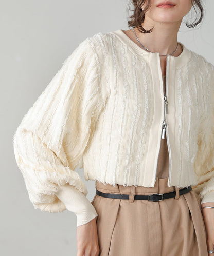 FRINGE DOUBLE ZIP CARDIGAN TOPS