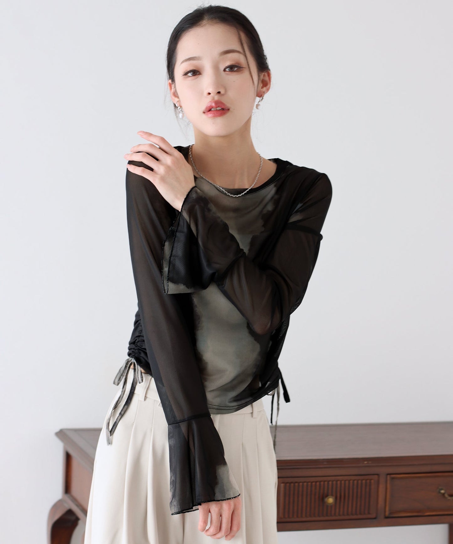 Flare Sleeve Tulle Top