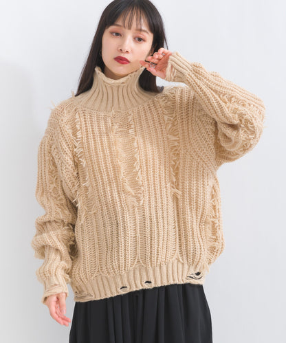 Distressed Fringe Knit Pullover