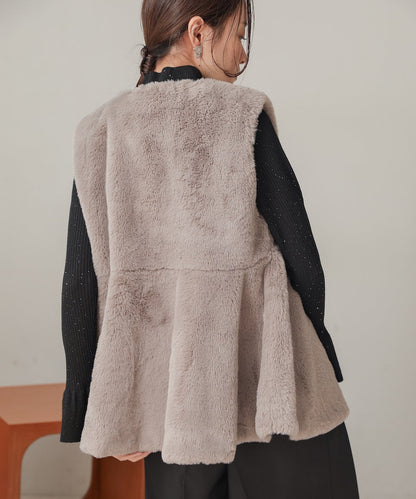 Rabbit Style Peplum Eco Fur Vest