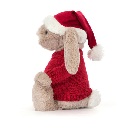 Bashful Christmas Bunny with Personalised Red Jumper