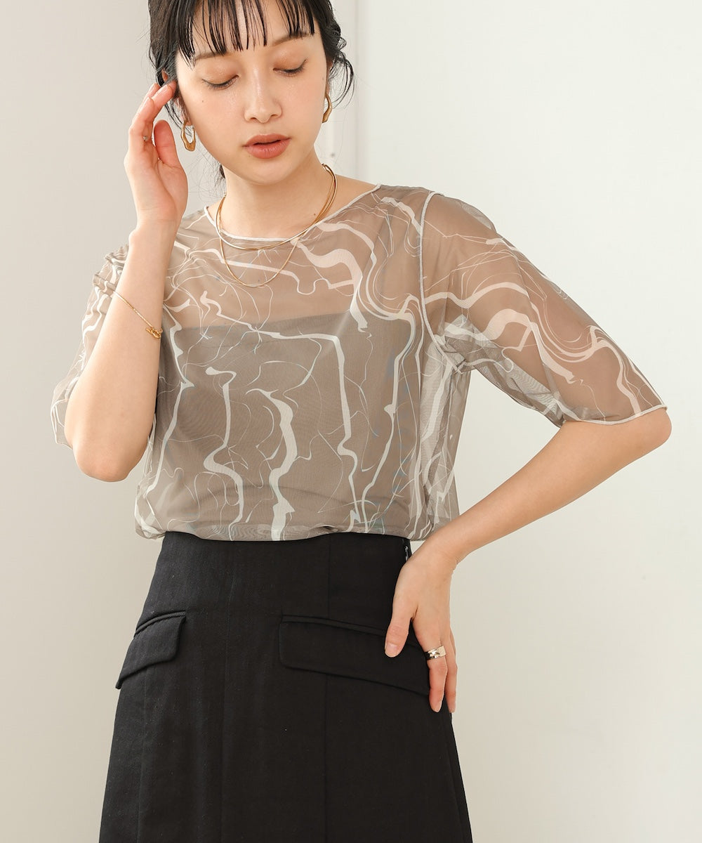 Marble Sheer Mesh Tops