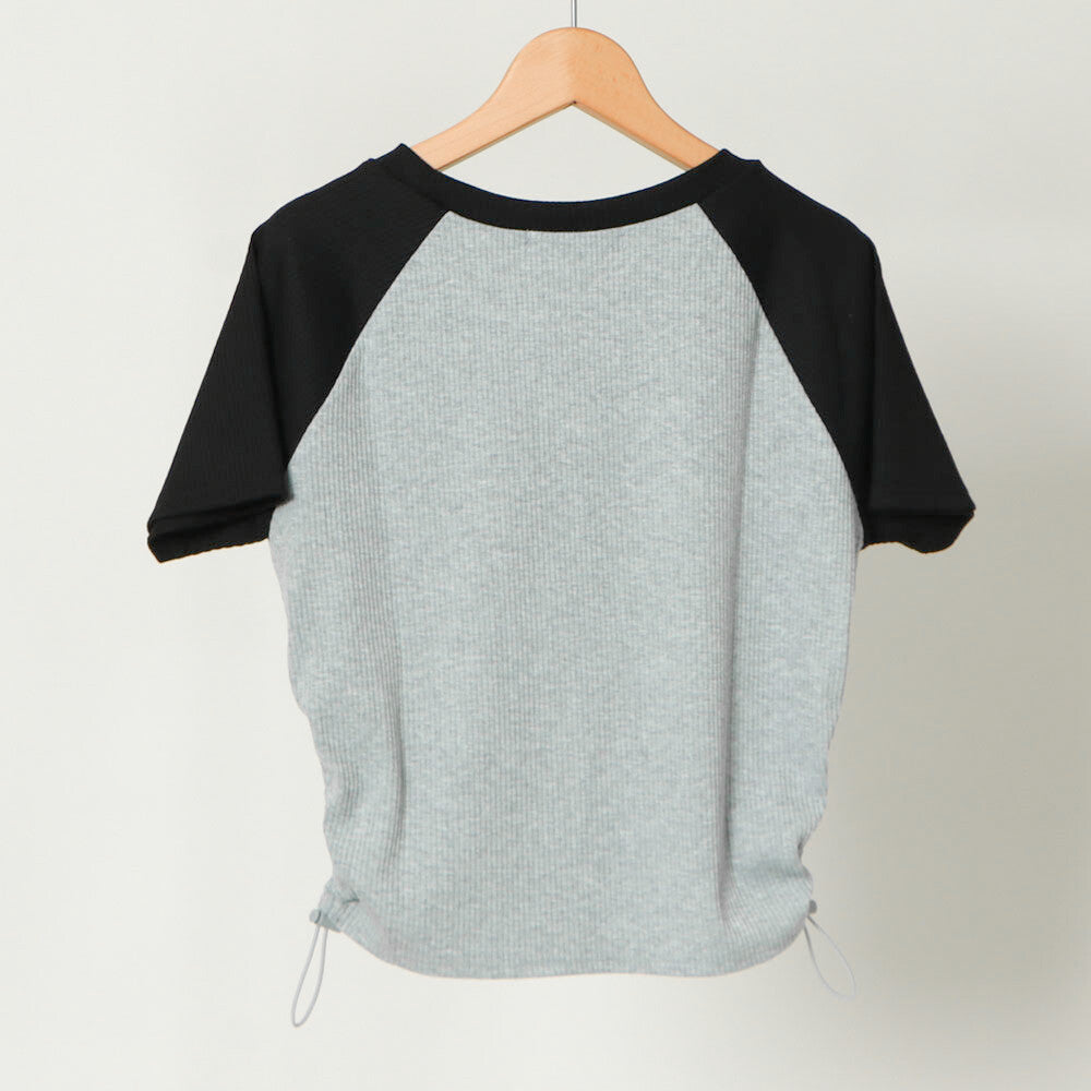 Drawstring Logo Print Ribbed Top