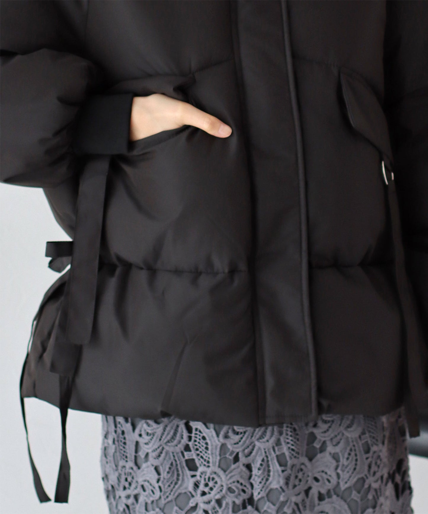 Side Ribbon Padded Down Jacket