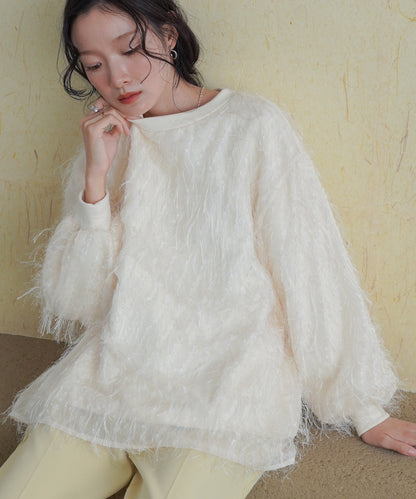 Sheer Shaggy Layered Sweat Top