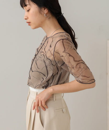 Marble Sheer Mesh Tops