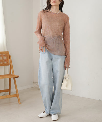 Lamé Pleated Sheer Tops