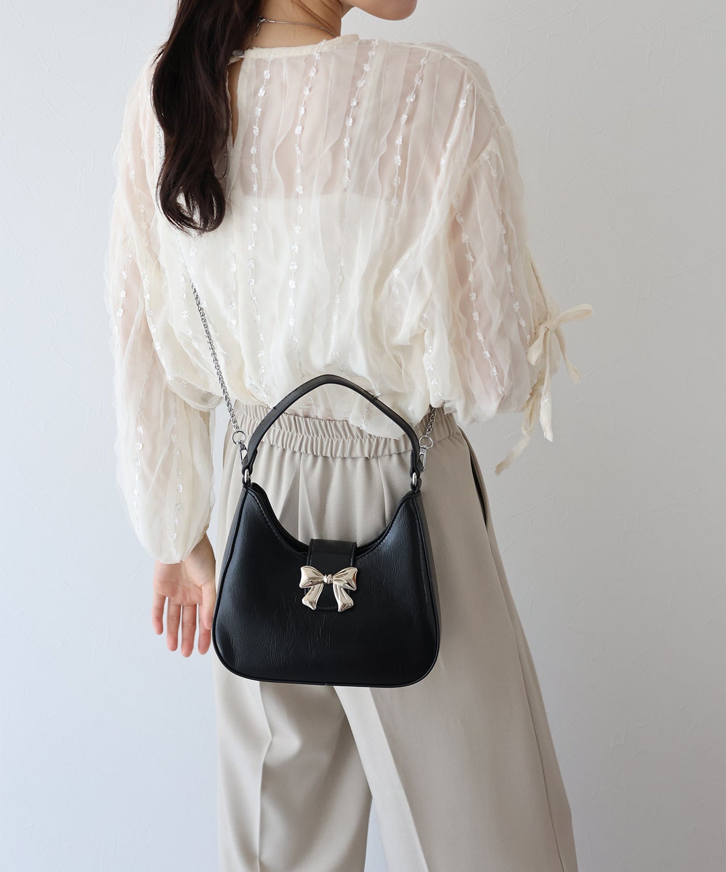 Buckle Ribbon Shoulder Chain Bag