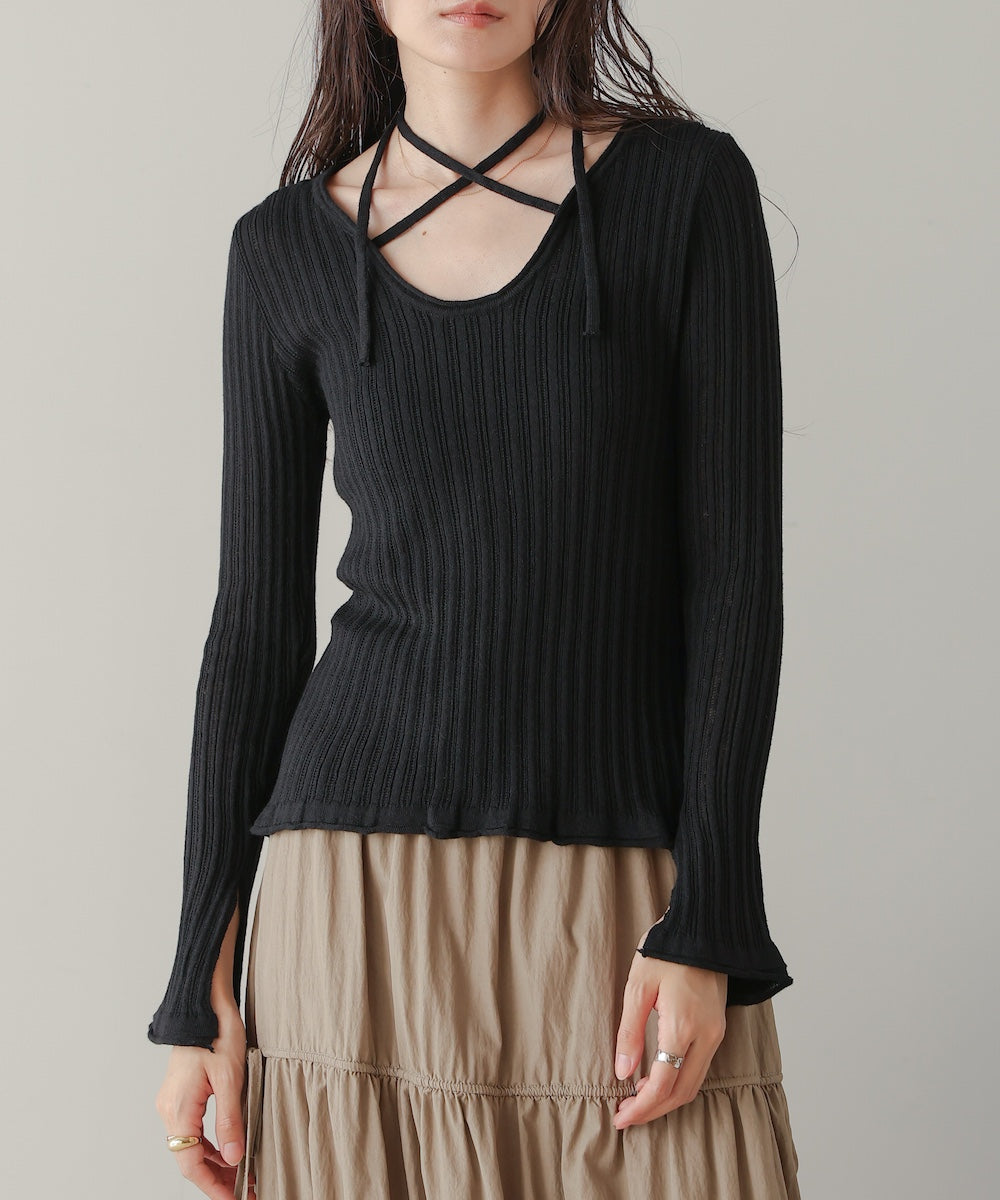 Front Ribbon Knit Top