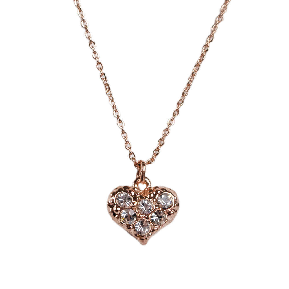 Made in Japan Jewelry Heart Pave Necklace Pink Gold