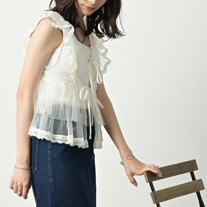 Tulle Frill Sleeveless Blouse