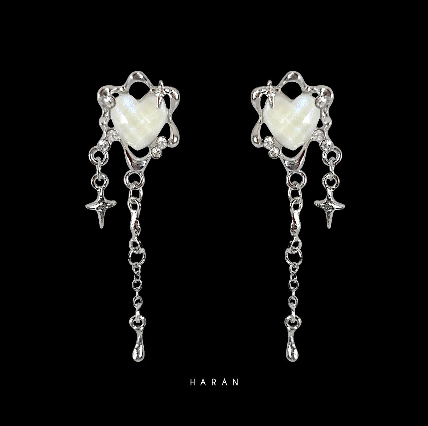 Cloudy Crystal Heart Earrings