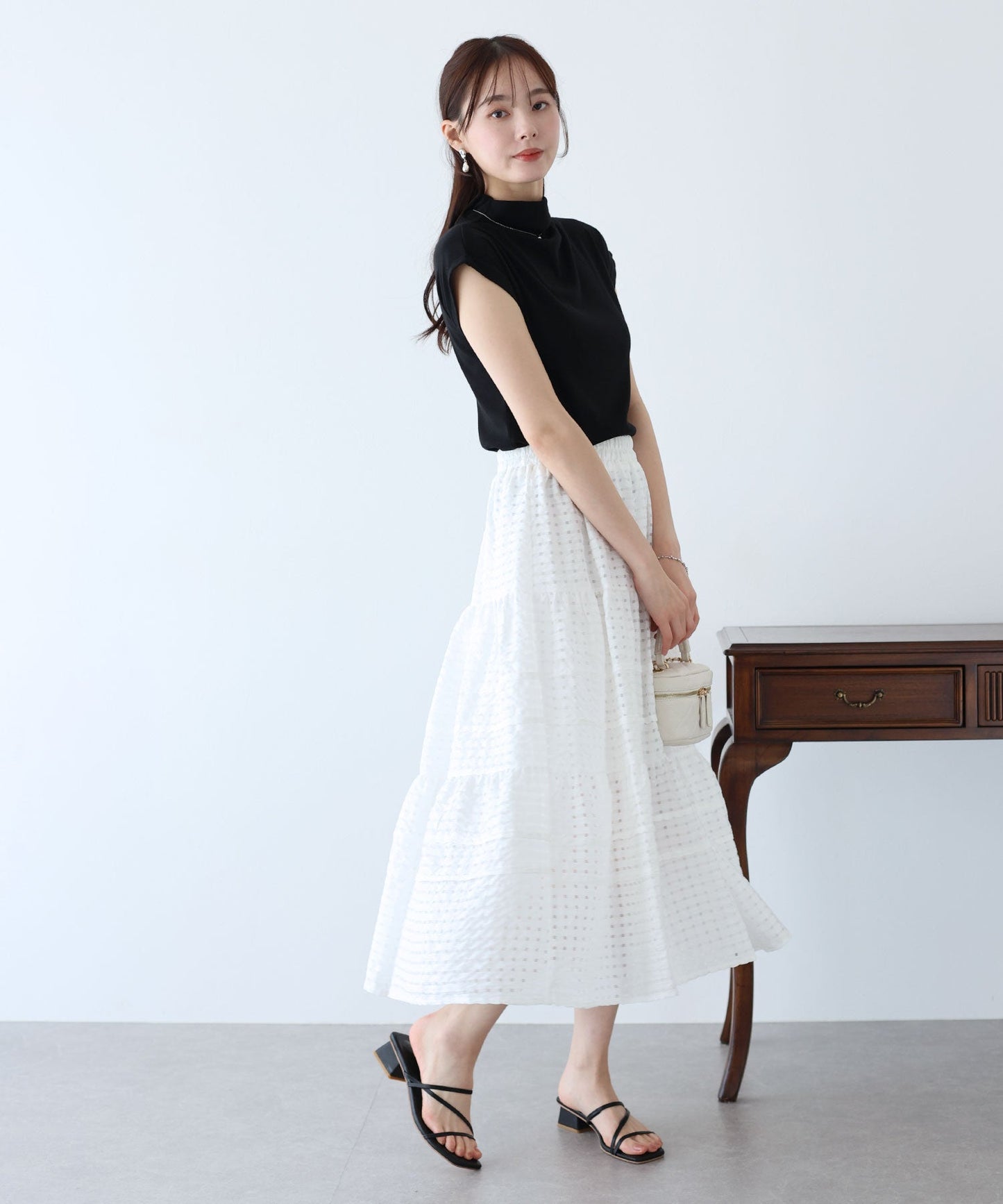 Sheer Check Tiered Skirt