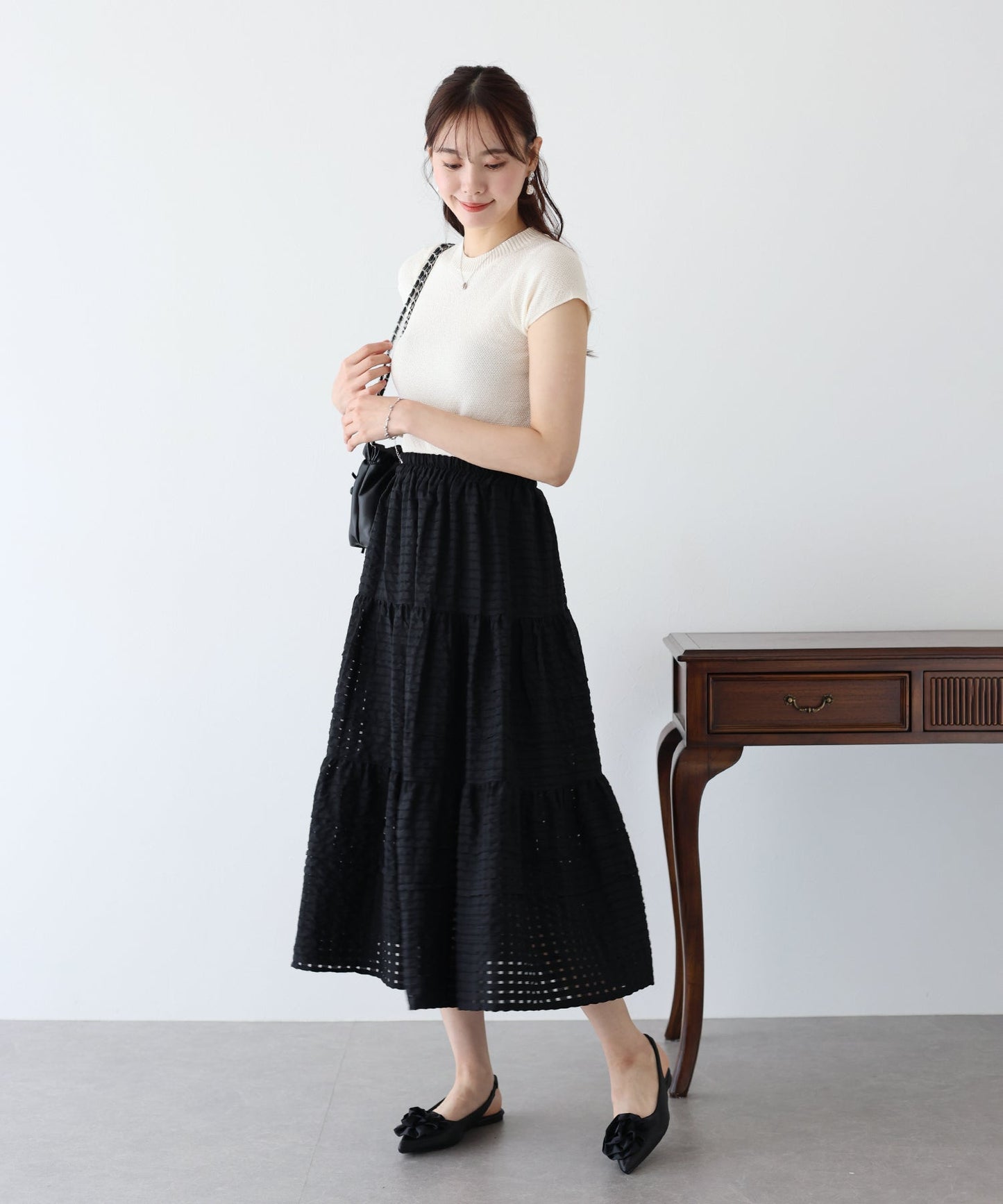 Sheer Check Tiered Skirt