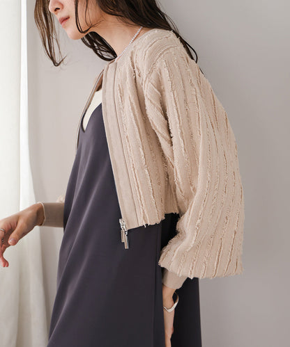 FRINGE DOUBLE ZIP CARDIGAN TOPS