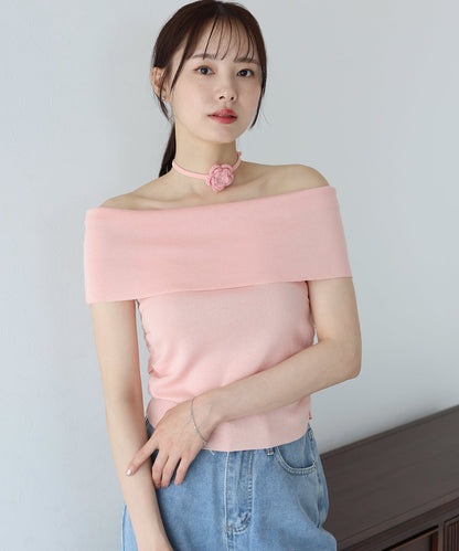 Flower Tie Set Off-Shoulder Top