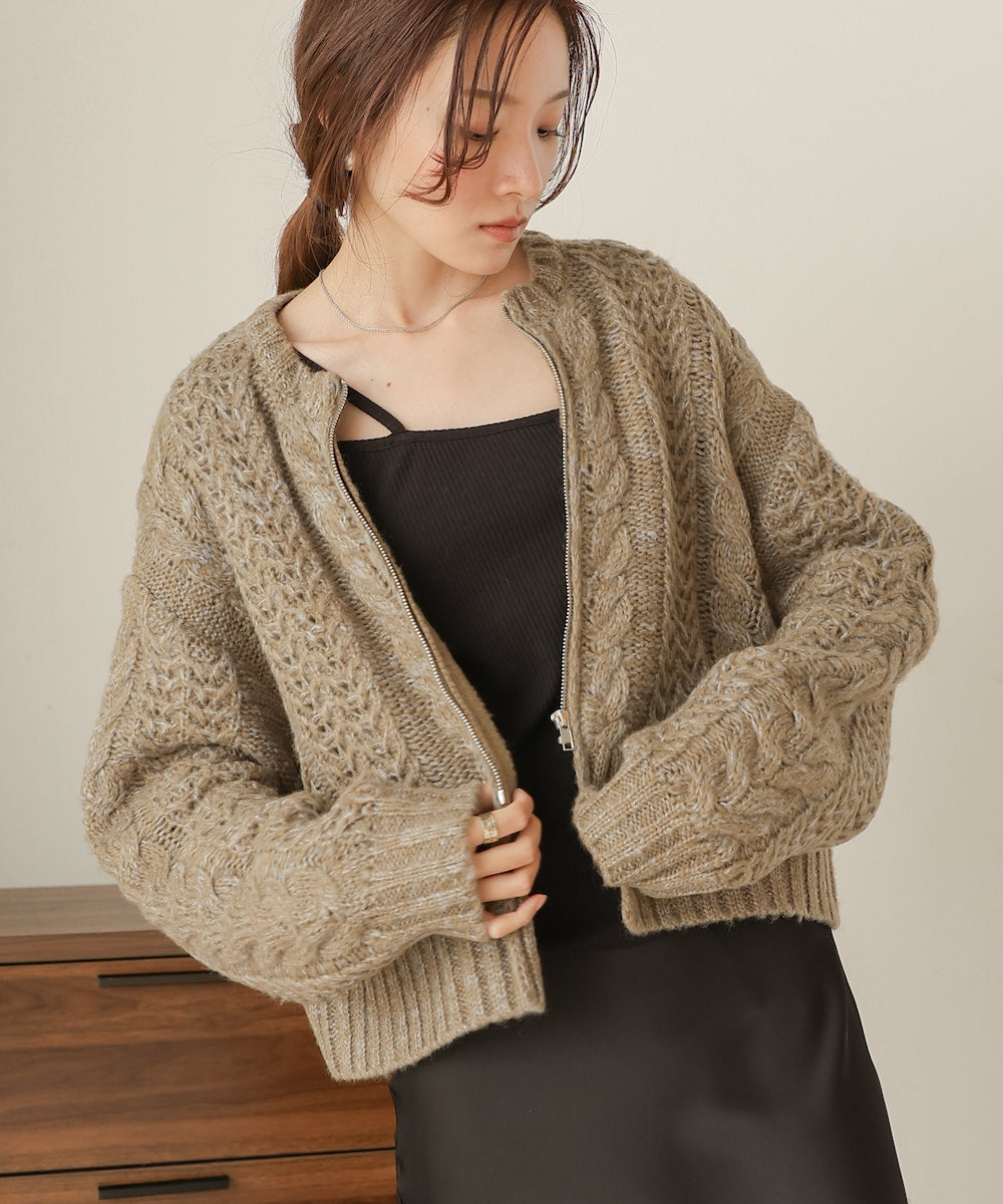 Mohair Touch Cable Zip Knit