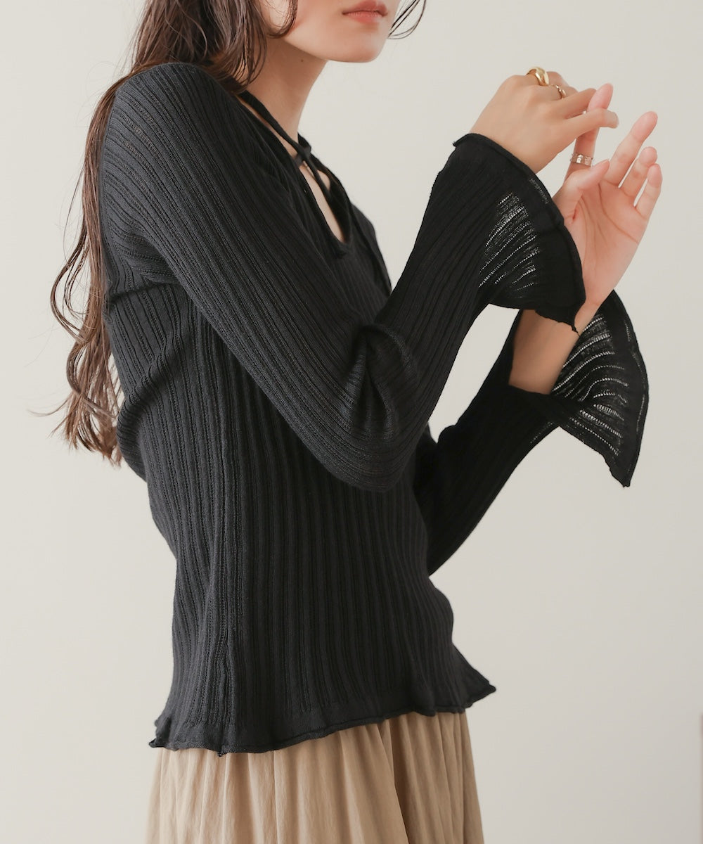 Front Ribbon Knit Top