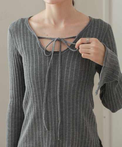 Front Ribbon Knit Top