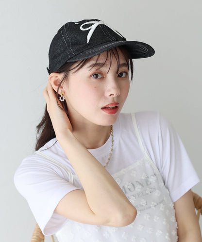 Ribbon Embroidered Denim Cap