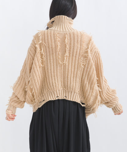 Distressed Fringe Knit Pullover