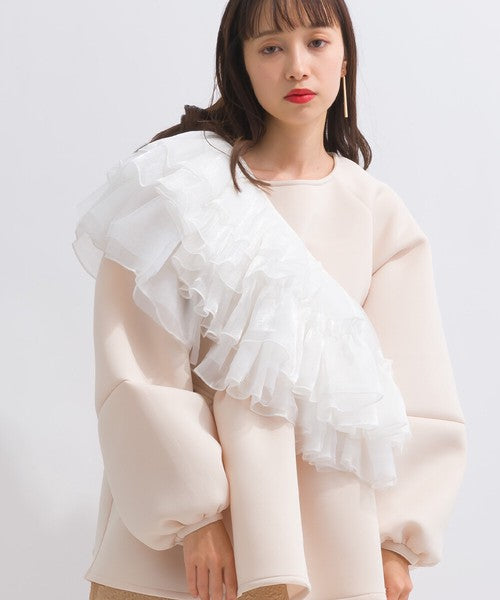 Tulle Lace x Sheer Shiny Fluffy Frill Cape