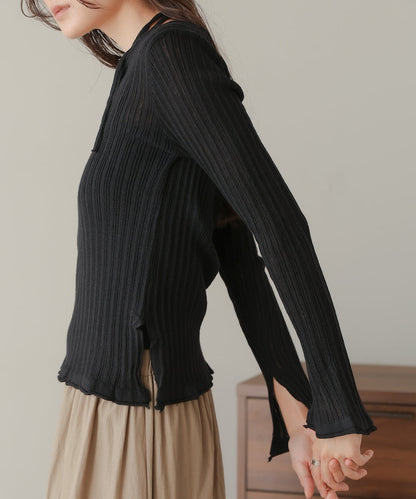 Front Ribbon Knit Top