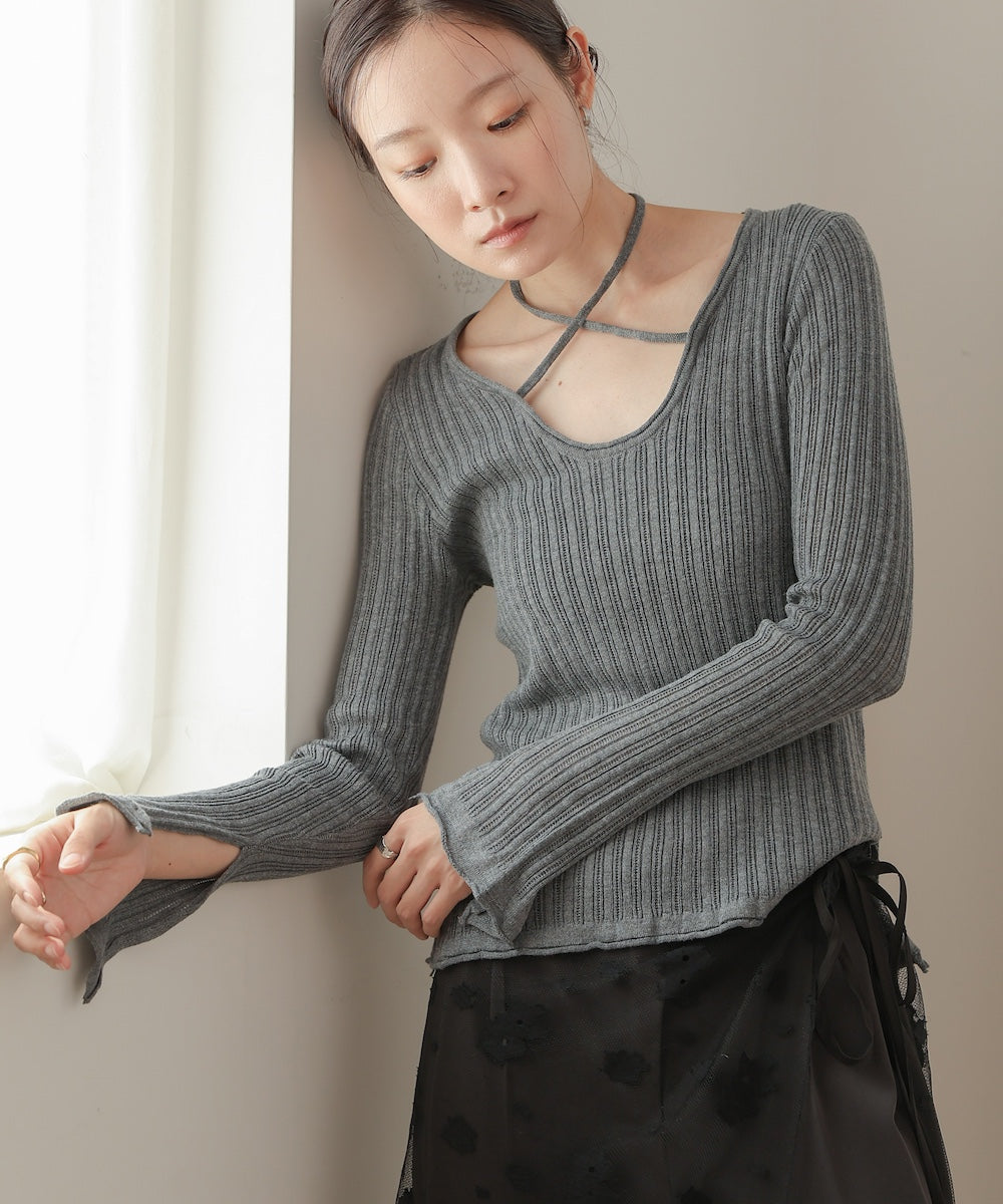 Front Ribbon Knit Top