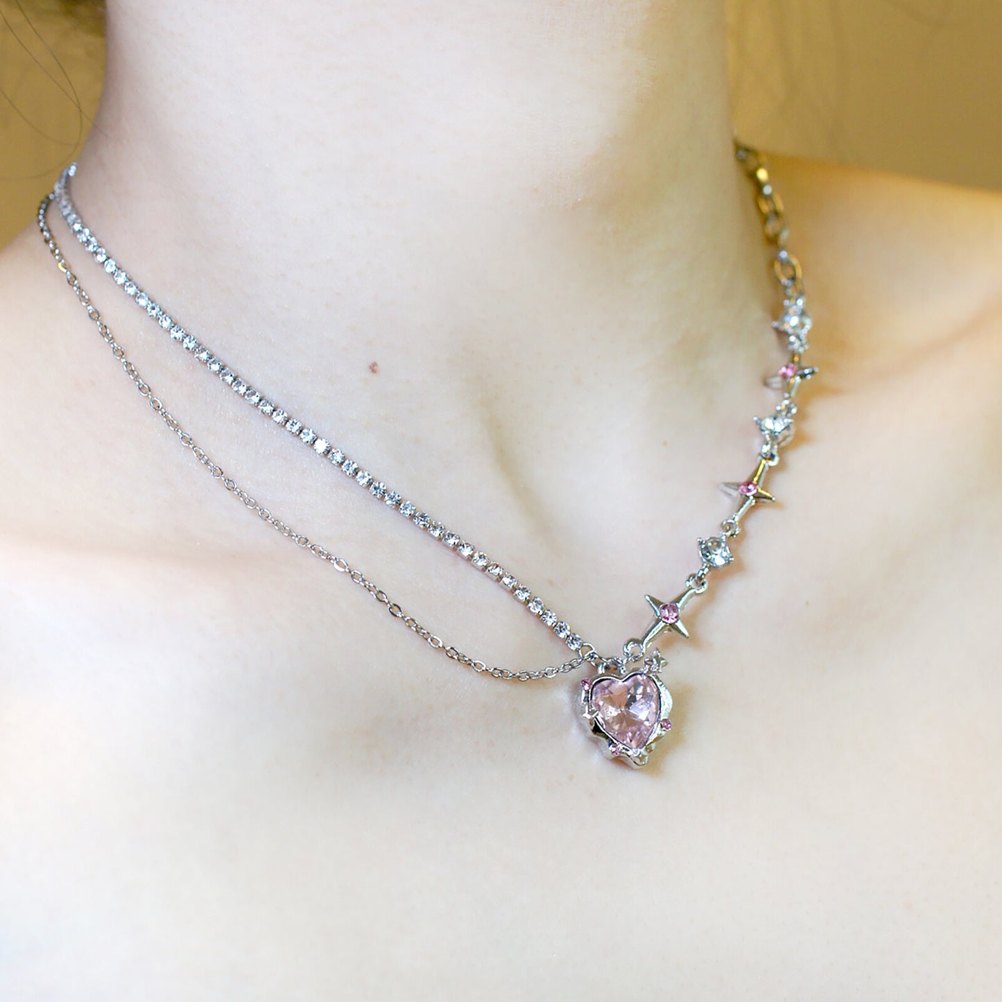 Pink Heart Flash Necklace