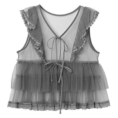 Tulle Frill Sleeveless Blouse