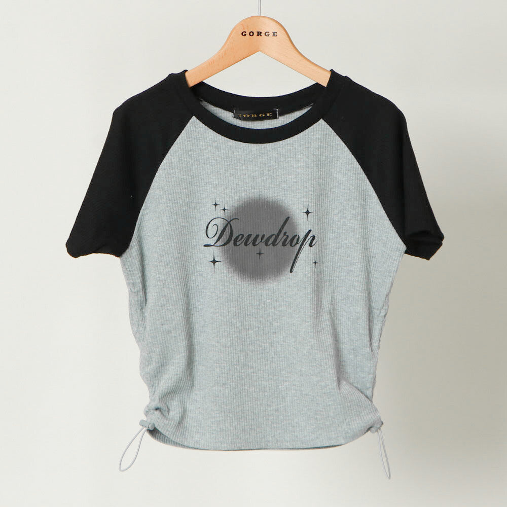 Drawstring Logo Print Ribbed Top