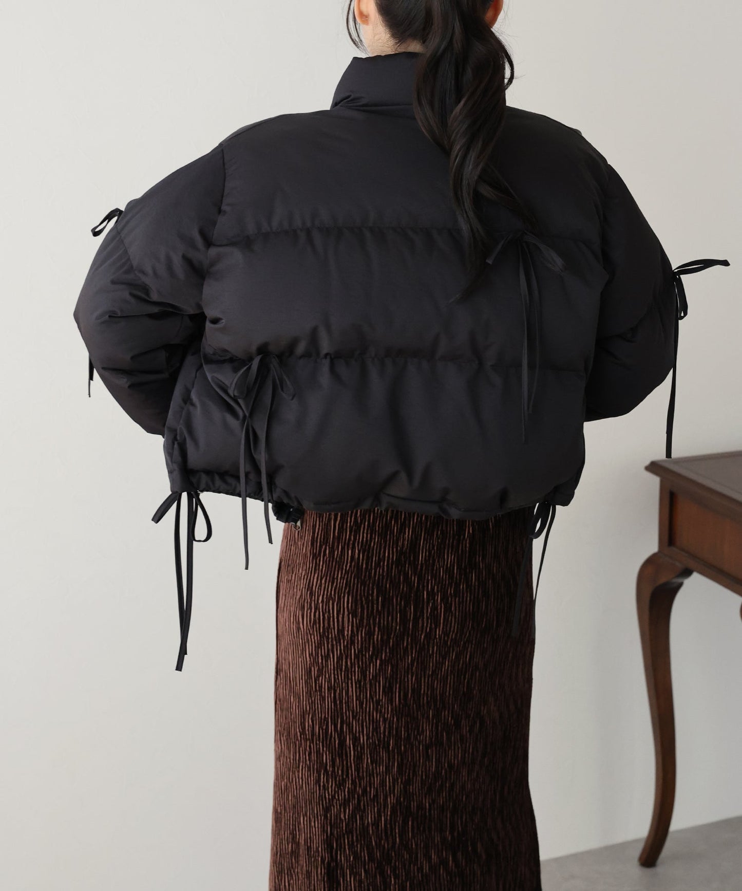 Short Down Jacket with Ribbon