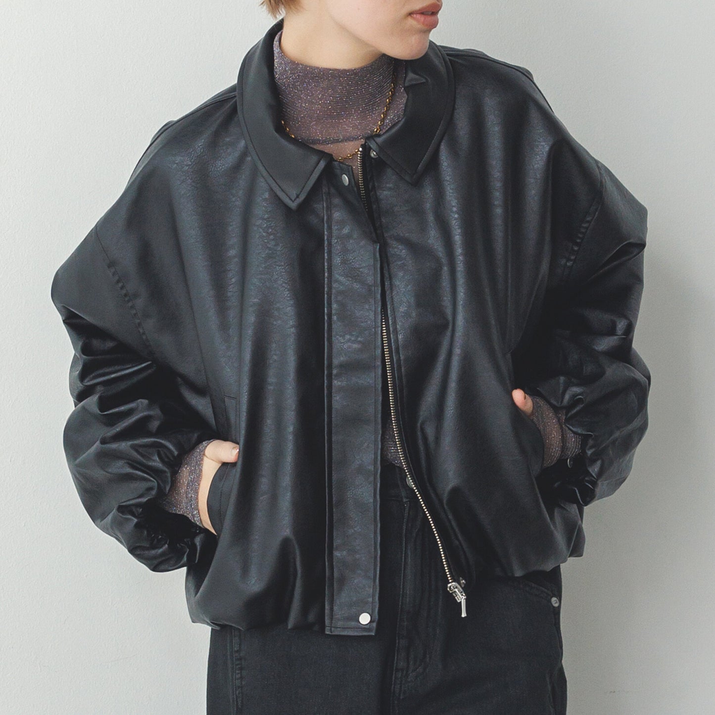 Faux Leather Balloon Jacket