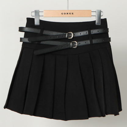 Belt Pleated Skirt